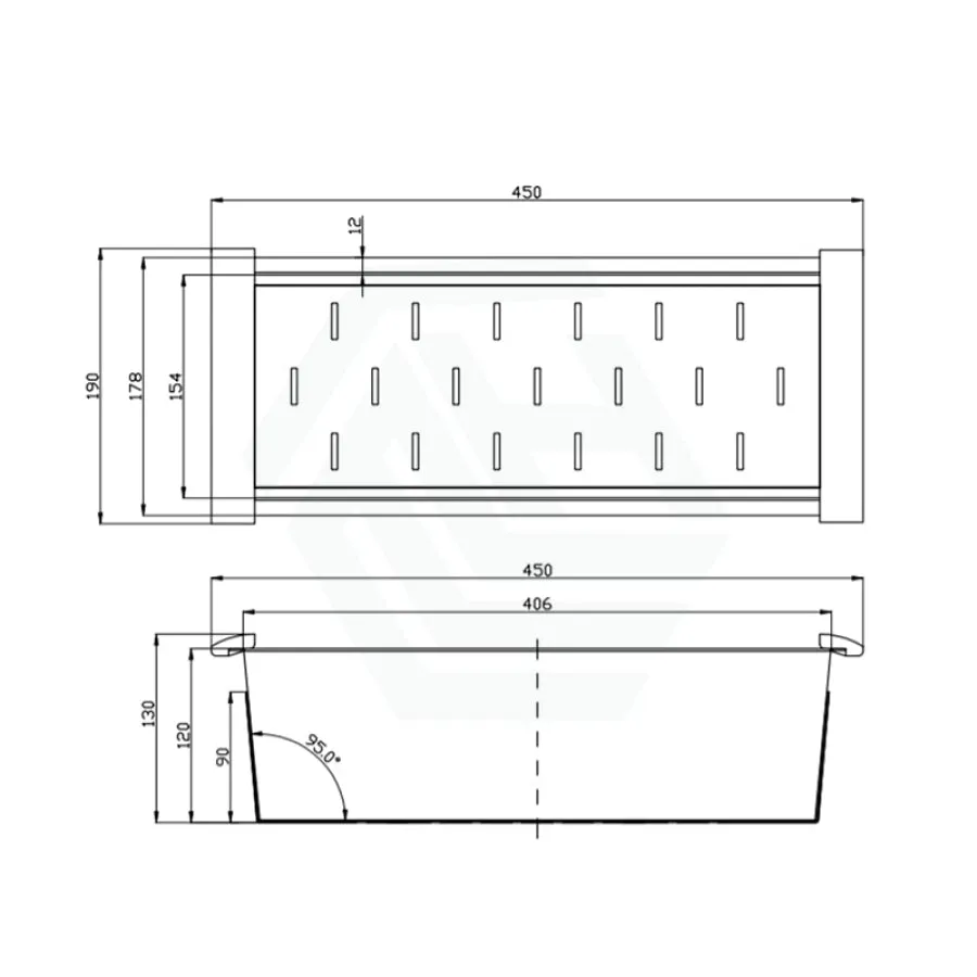 450x190x130mm Square Stainless Steel Gunmetal Black Colander for Kitchen Sinks