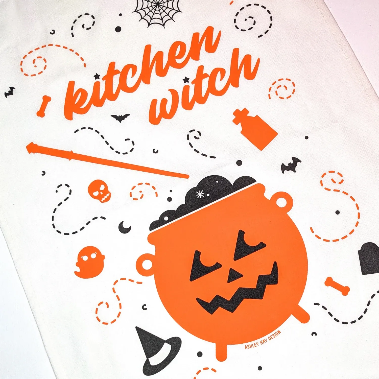 ASHLEY HAY DESIGN KITCHEN WITCH HALLOWEEN TEA TOWEL