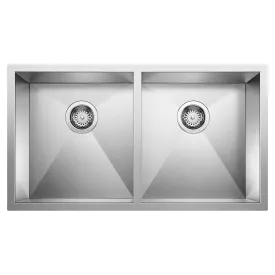 BLANCO 32" Quatrus Zero Radius Equal Double Bowl Kitchen Sink