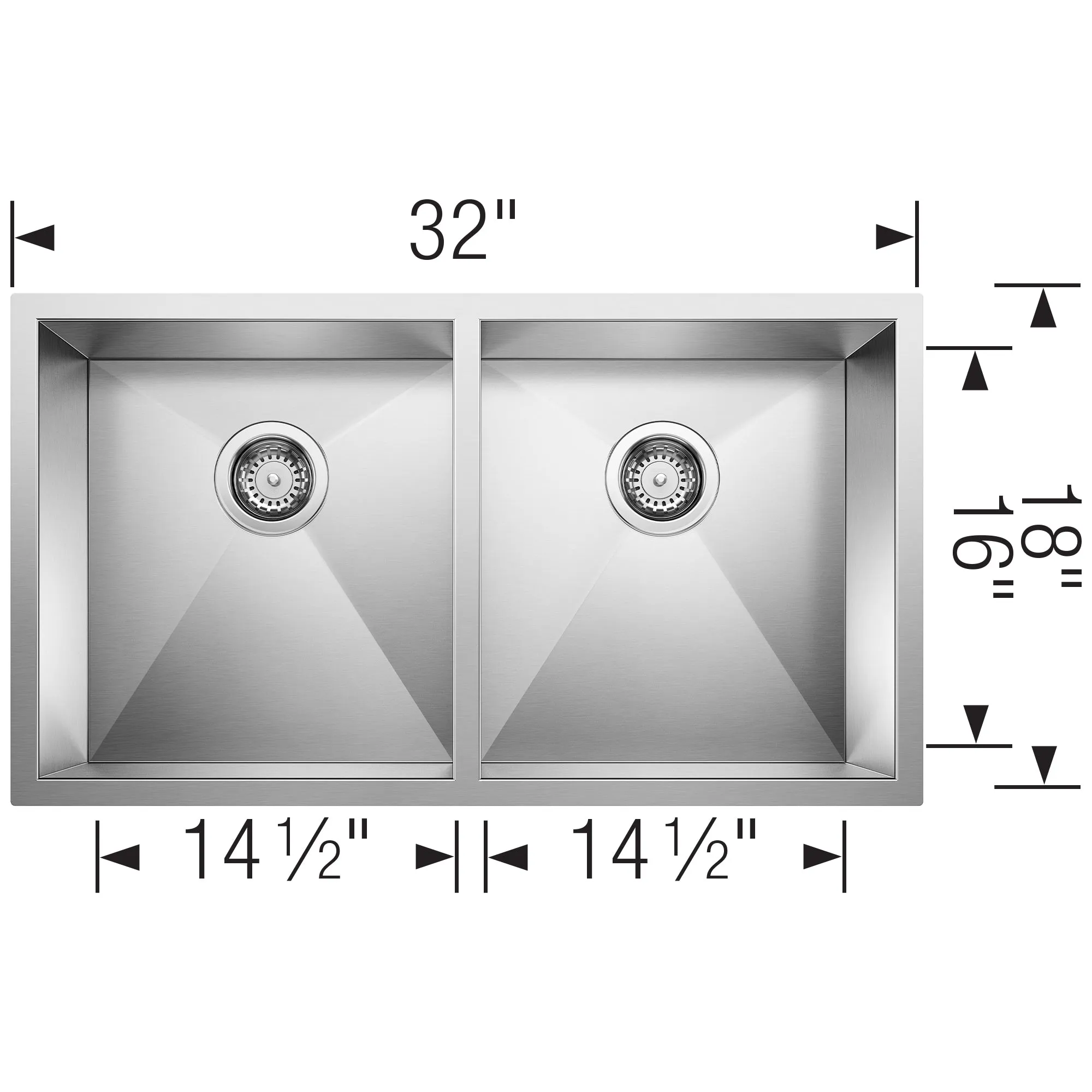 BLANCO 32" Quatrus Zero Radius Equal Double Bowl Kitchen Sink