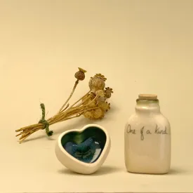 Ceramic quotation bottle and heart - one of a kind