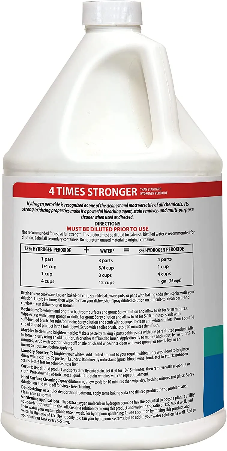 Harris 12% Concentrated Food Grade Hydrogen Peroxide, 128oz, for Kitchen, Bath, Laundry, Home and Garden