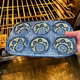 Polish Pottery Six Muffin Baking Dish