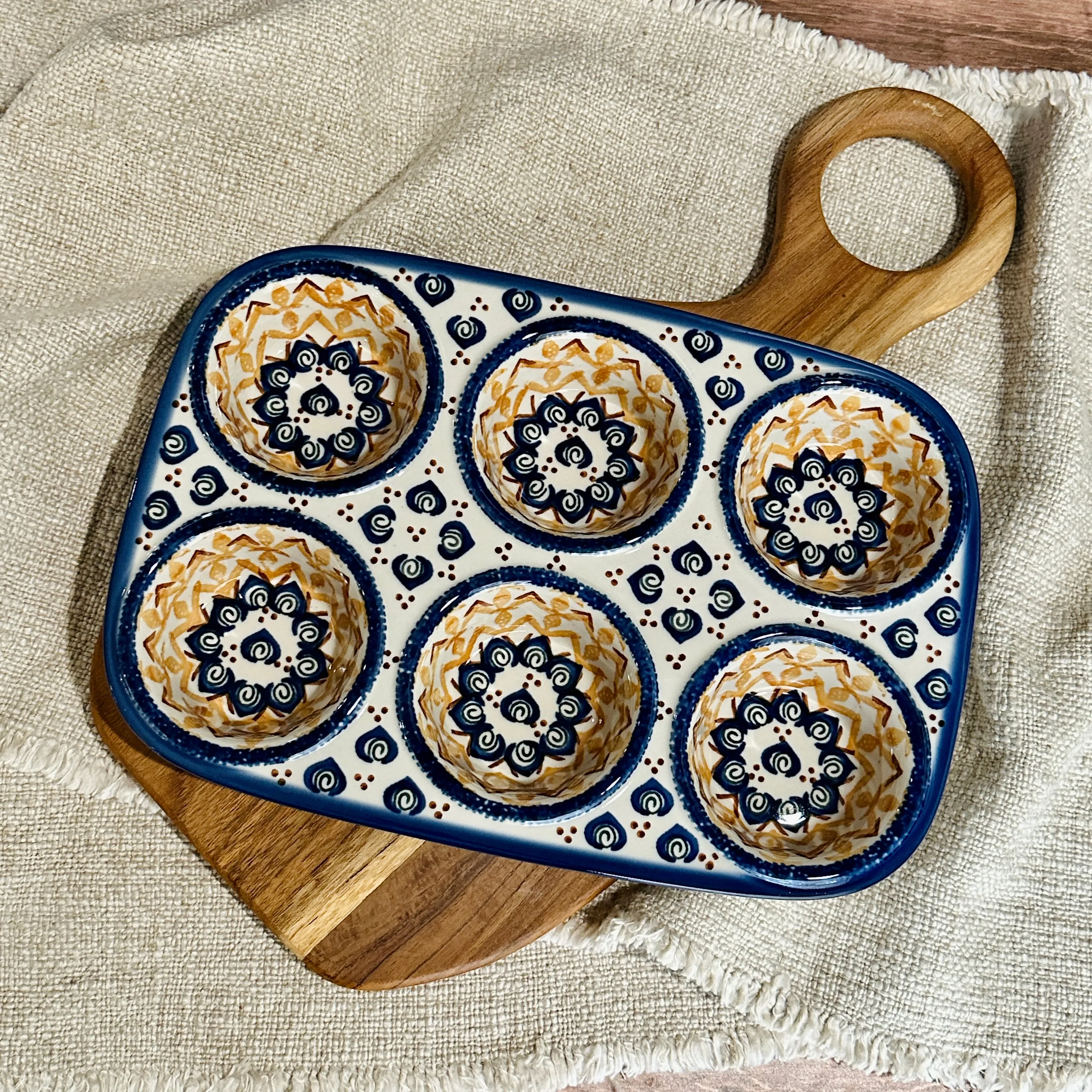 Polish Pottery Six Muffin Baking Dish