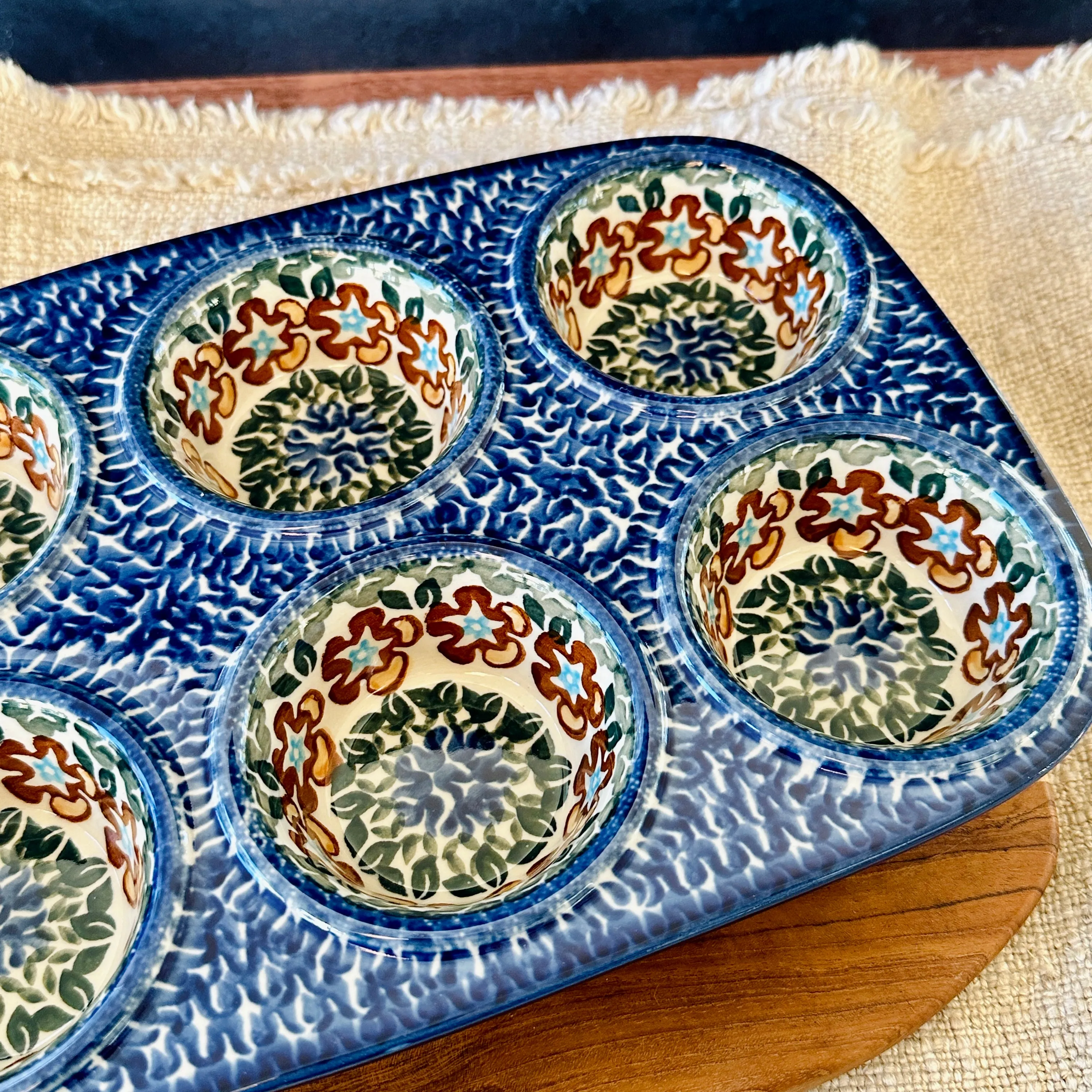 Polish Pottery Six Muffin Baking Dish