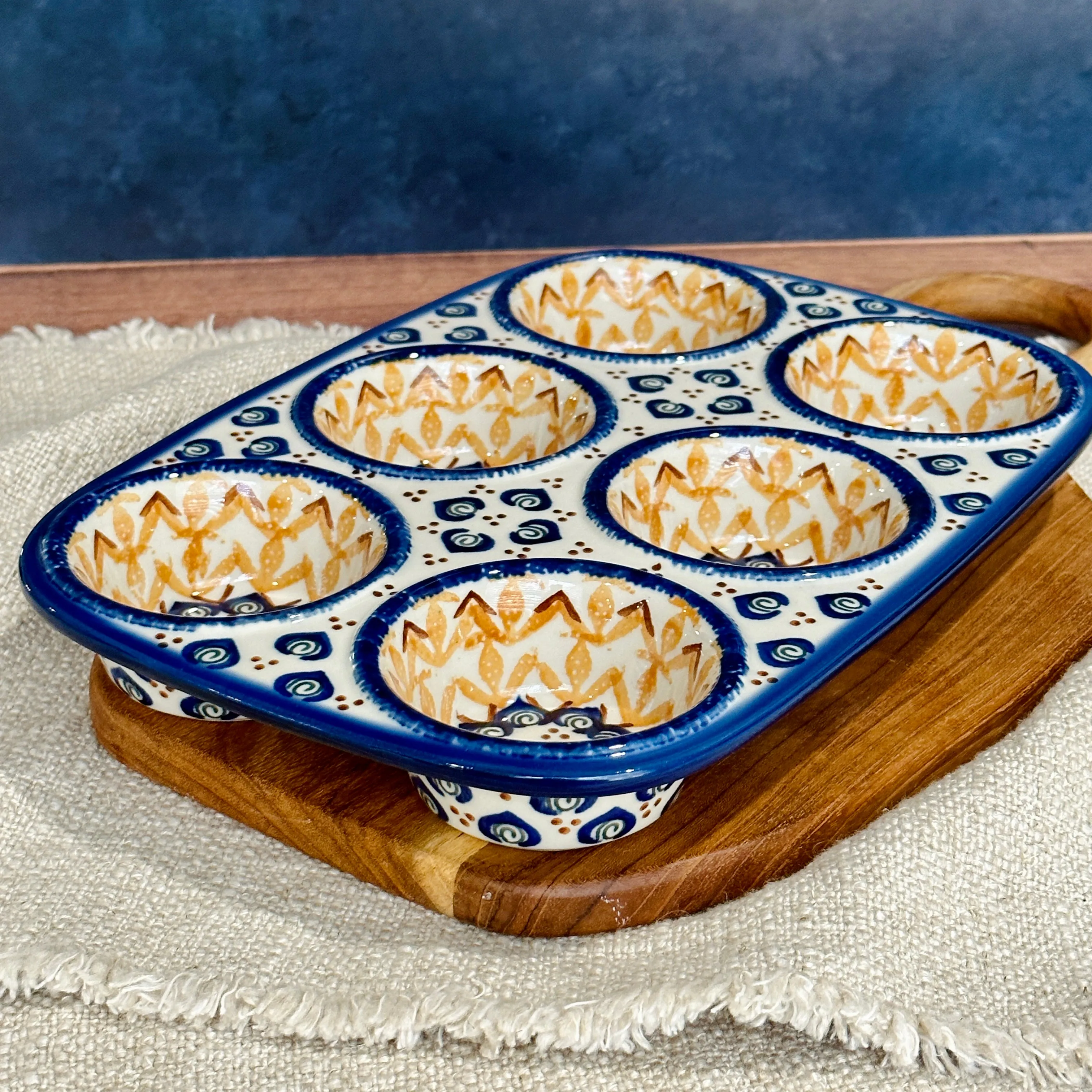 Polish Pottery Six Muffin Baking Dish