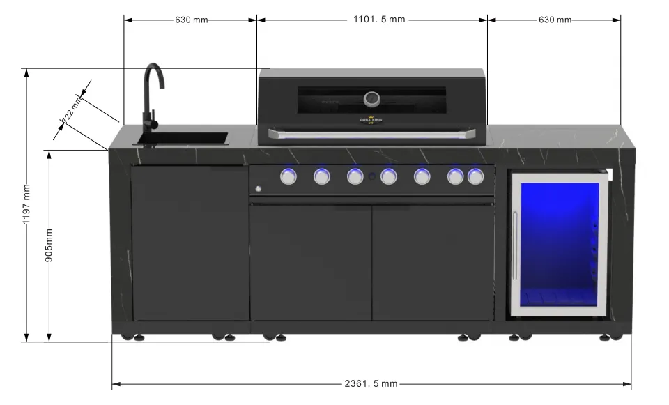 Rockpool Black 6B Outdoor Kitchen BBQ Package, Fridge, Sink, Rear infrared burner