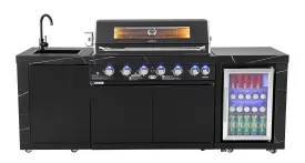 Rockpool Black 6B Outdoor Kitchen BBQ Package, Fridge, Sink, Rear infrared burner