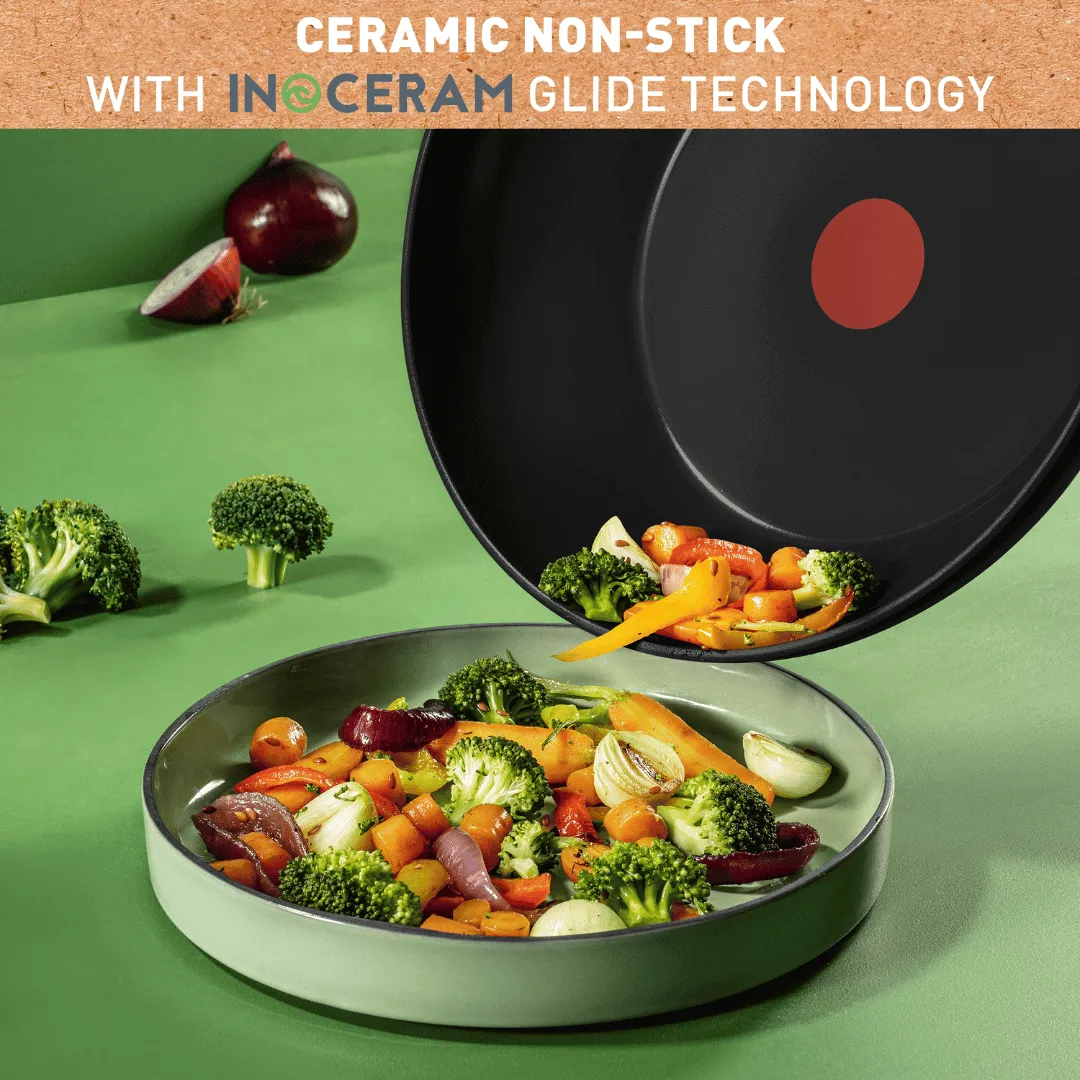 Tefal Renew Black Triple Pack 24/28cm Frypans & 28cm Wok - Ceramic Non-Stick Coating